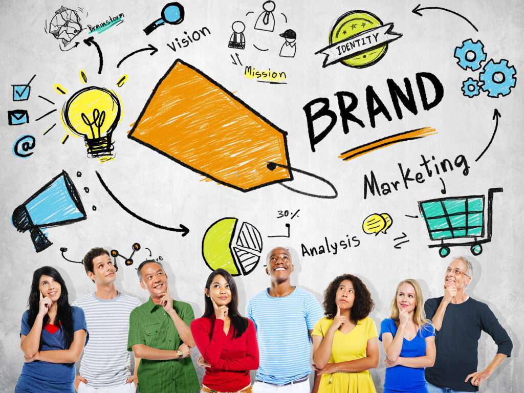 diverse people thinking planning marketing brand concept